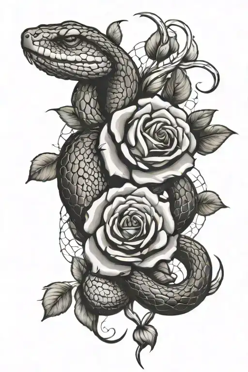 Snake And Rose Intertwined