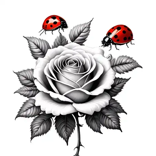 A Rose And A Larkspur Flower Balancing A Ladybug Perched