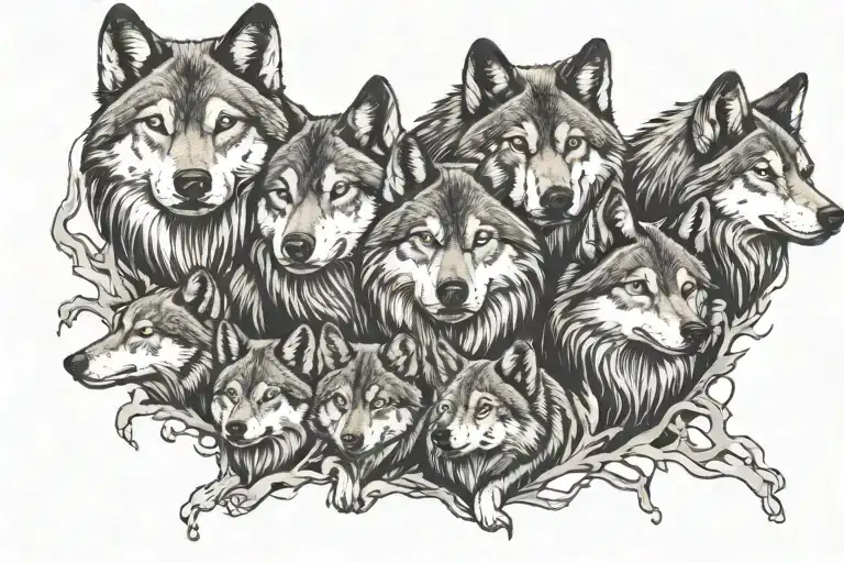 7 Wolves Representing Family 1 Paw Print