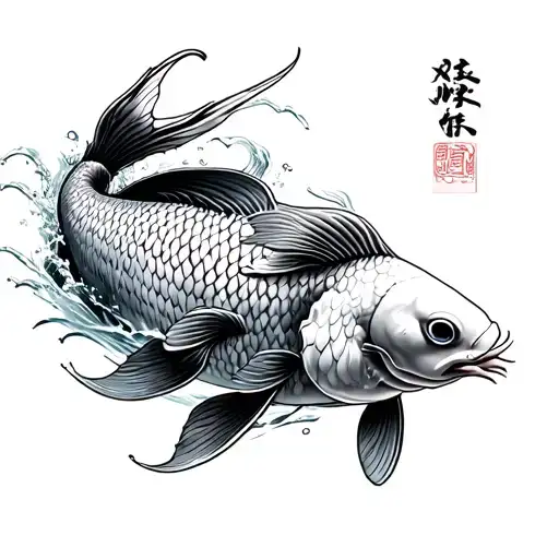 Japanese Koi Fish Swimming Upstream