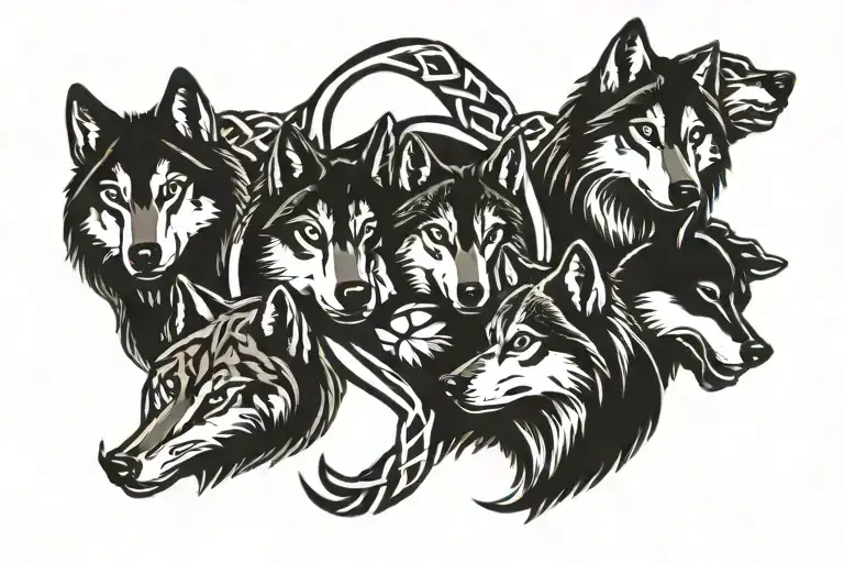 7 Wolves Representing Family 1 Paw Print Celt Knots