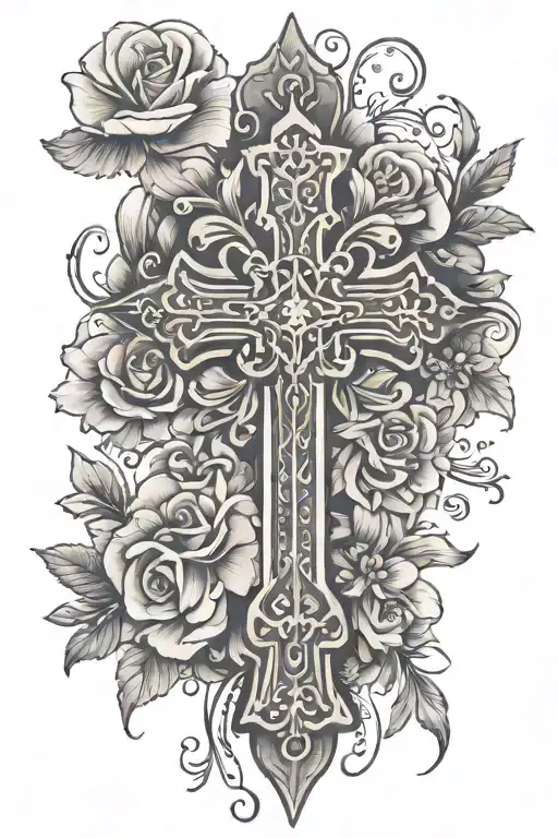Cross With Words And Flowers