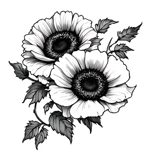 Poppy And Sunflower On Vine For Sleeve