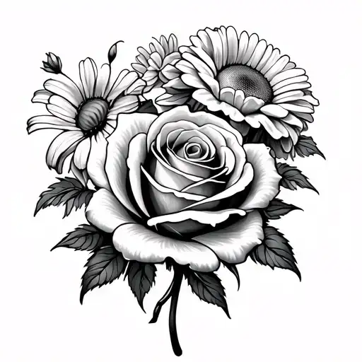 Rose Flower With Marigold Daisy Daffodil Lily Flowers