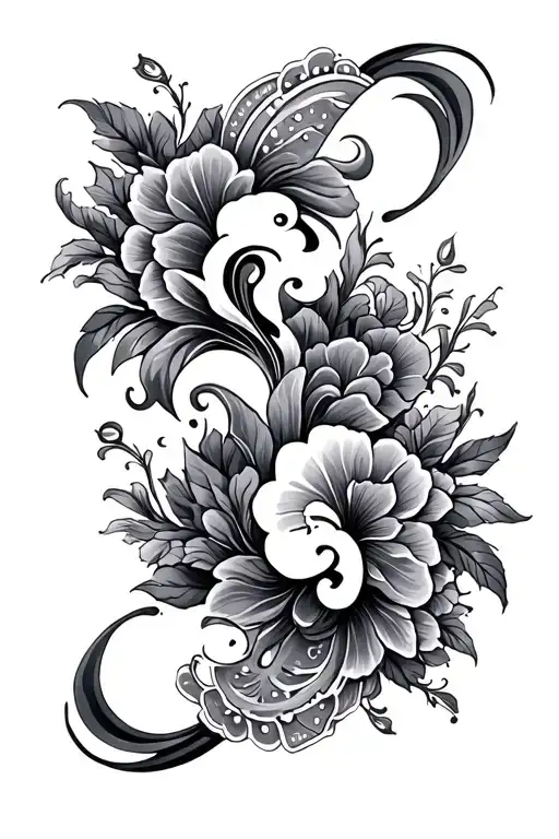 Full Sleeve Tattoo Black And Grey Featuring Paisleys