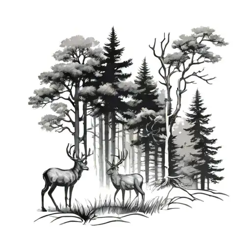 Forest Scene 2 Deers Standing Tall