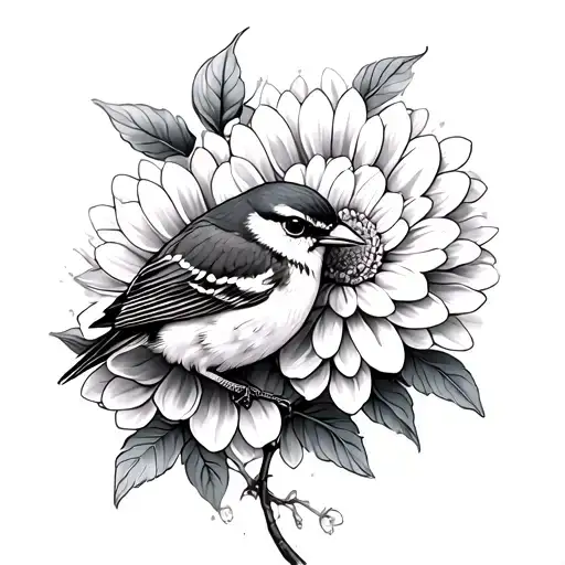 Sparrow And Chrysanthemum