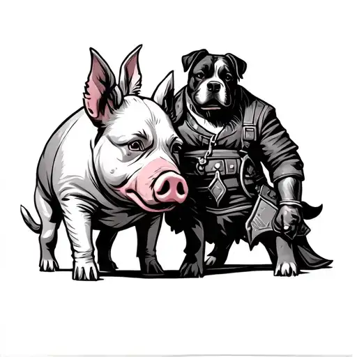 Pig With A Dog And A Poo And Executioner