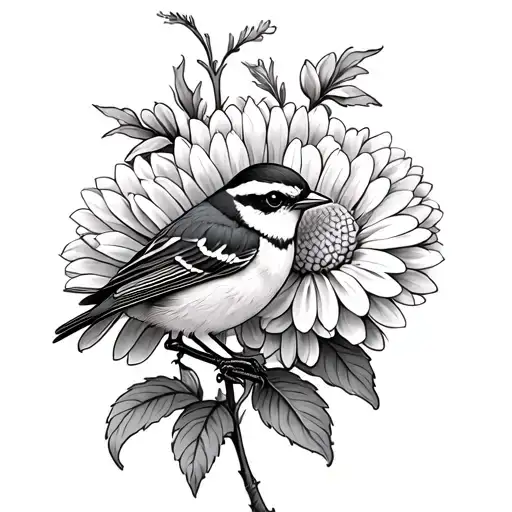 Sparrow And Chrysanthemum