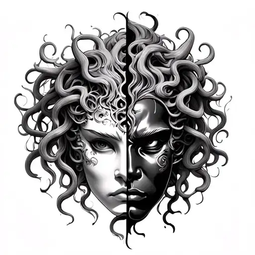 Medusa And Oni Mask Split In Half