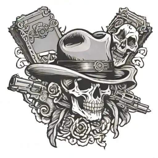 Western With Cards And Skulls And Revolver