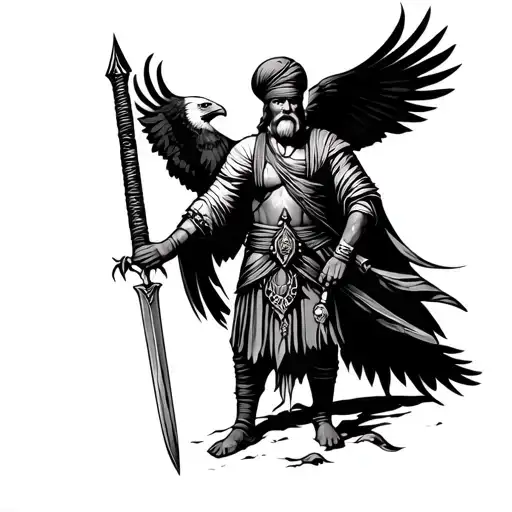 Nihang Sikh Warrior With Sord And Eagle Under Neath