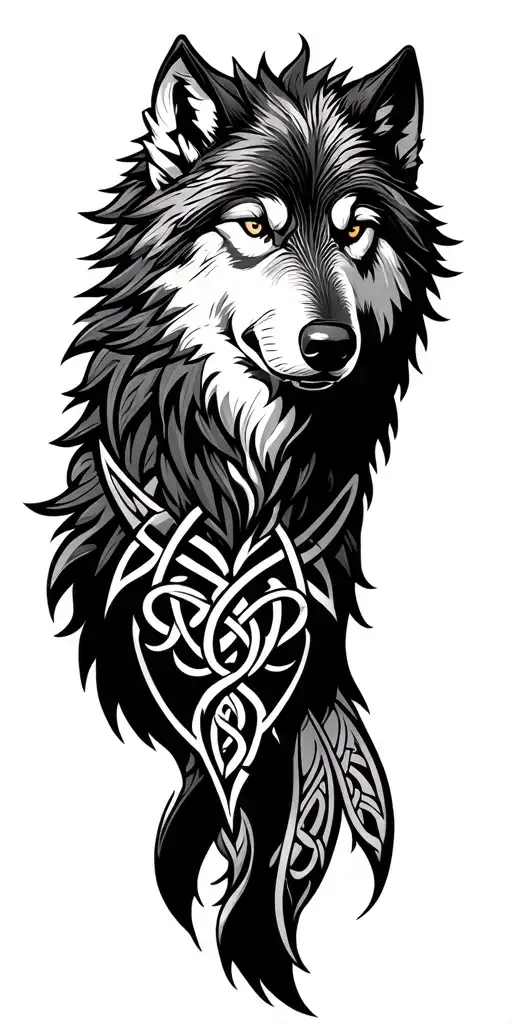 Celtic Wolf With Amour Tribal Patterns