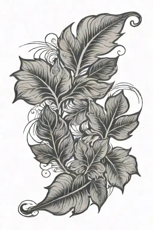 Two Dog Paw Print With Leaves And Lines