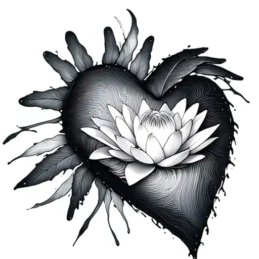Heart Made From Fingerprints With Waterlily In The Middle