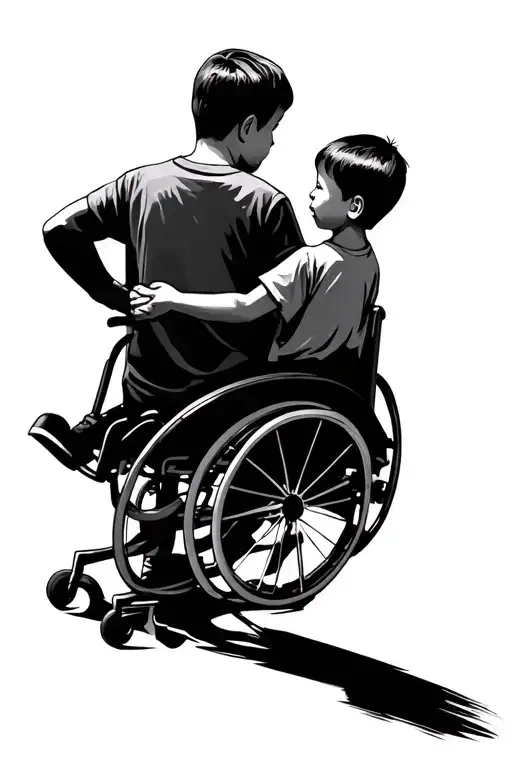 Father And Son On Wheelchair Hold Hands