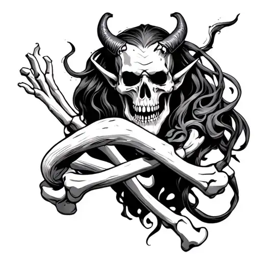 Sleeve With Bones And A Devil In Black