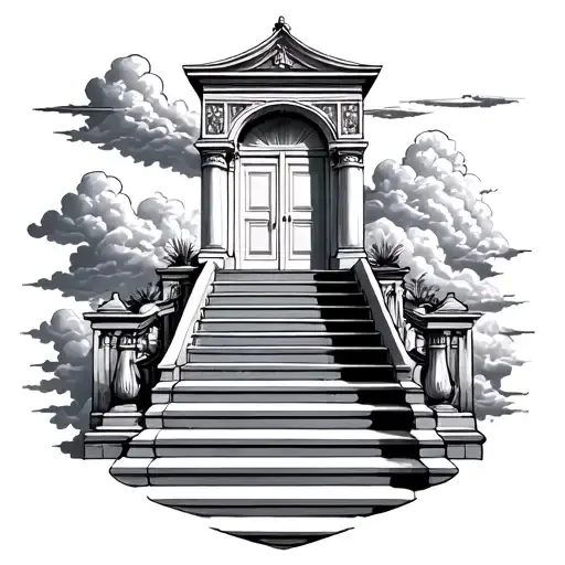 Doors Of Paradise And Stairs With Clouds Surrounding For Neck