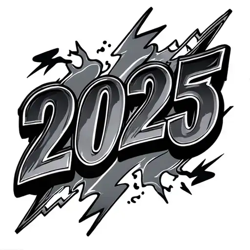 Text 2025 With A Heat And Lightning Bolt Around