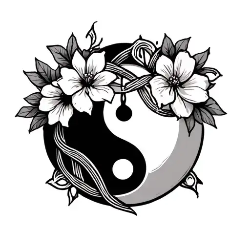 Witches Knot With Flowers And Yin Yang Symbol Intertwined