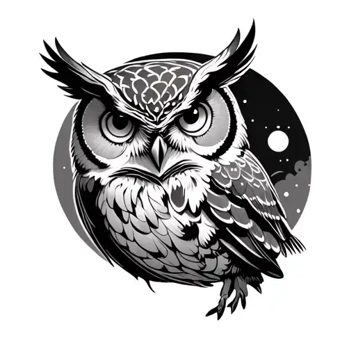 Owl And Moon Merging Together