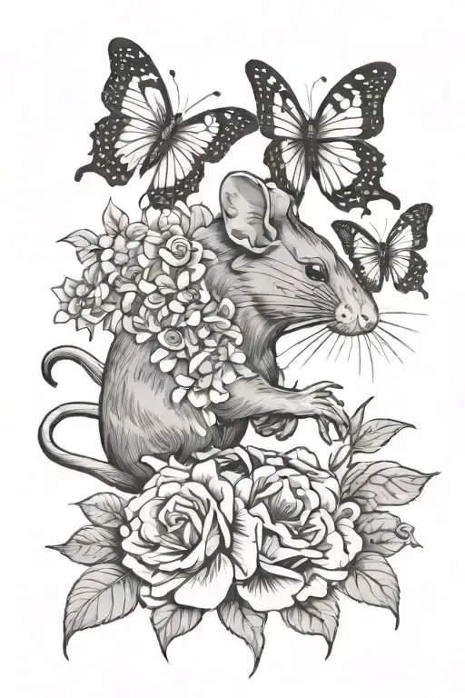 Rat With Butterflies And Flowers