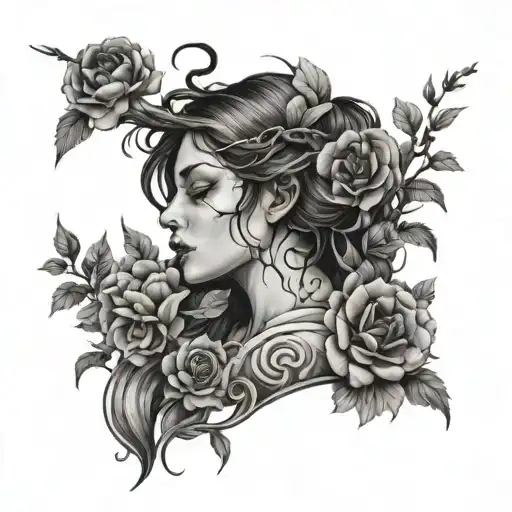 Girl Flowers Branches In Hell