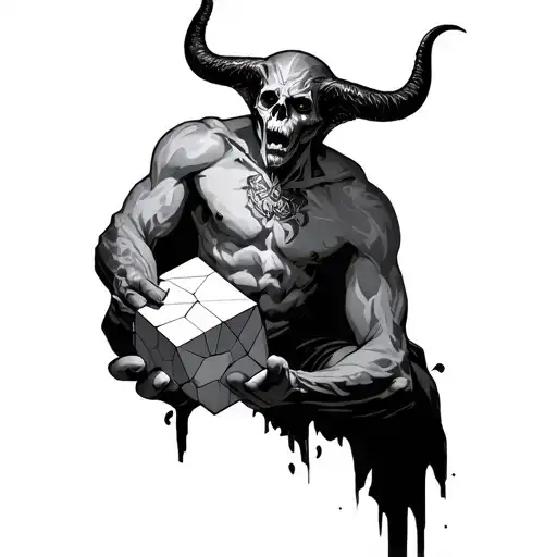 Baphometh Holding A Cube With Crani