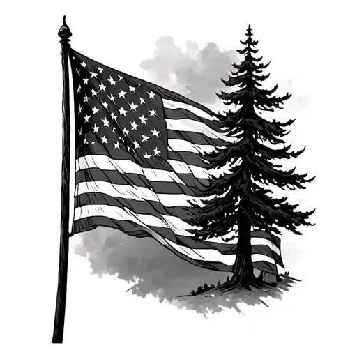 Trees And American Flag