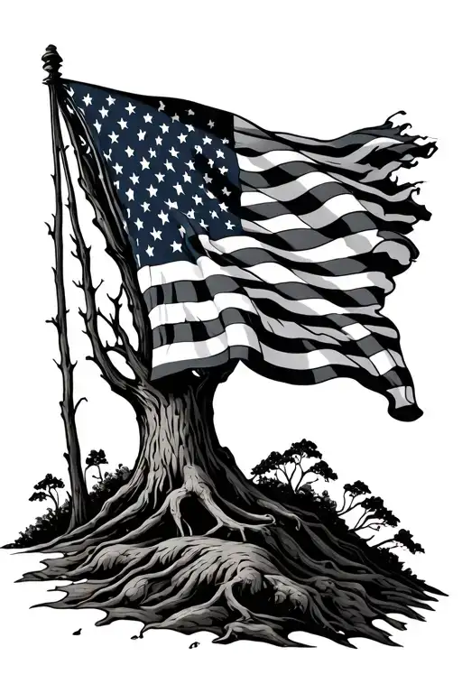 Trees And American Flag