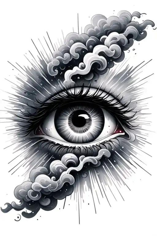 Heavenly Clouds And Eyeball With Light Rays Shining
