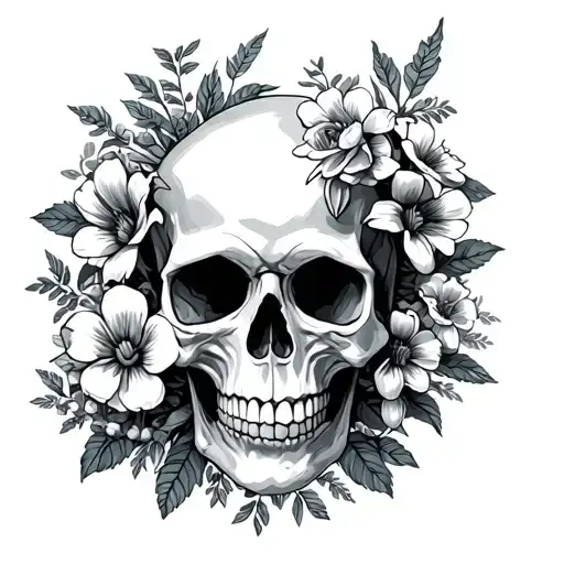 Skull Garden Scene With Flowers