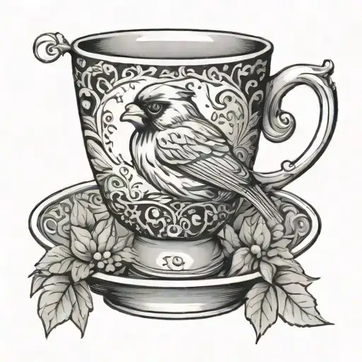 Tea Cup With Cardinal Perched