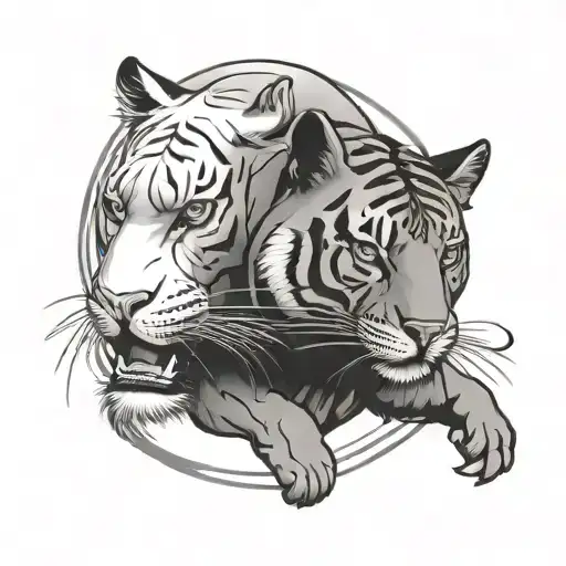 Ying Yang Panther Black Tiger White Drawing