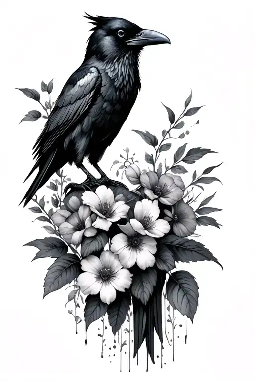 Raven With A Lake And Flowers