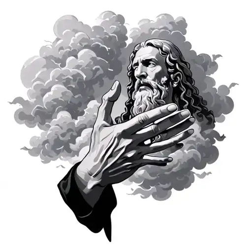 God's Hand And Man With Clouds