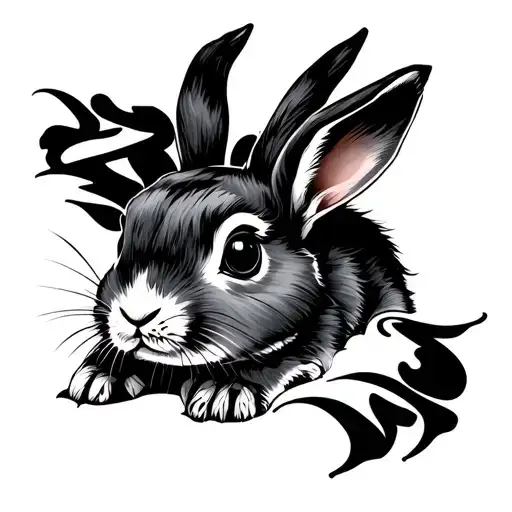 Fineline Calligraphy B With A Rabbit Small