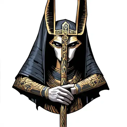 Anubis Horus Holding A Catholic Cross Incorporated