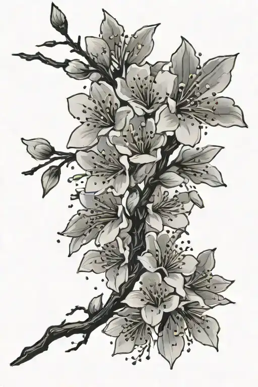 Cherry Blossom Branch With Petals Falling