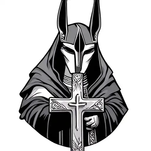 Anubis Horus Holding A Catholic Cross Incorporated