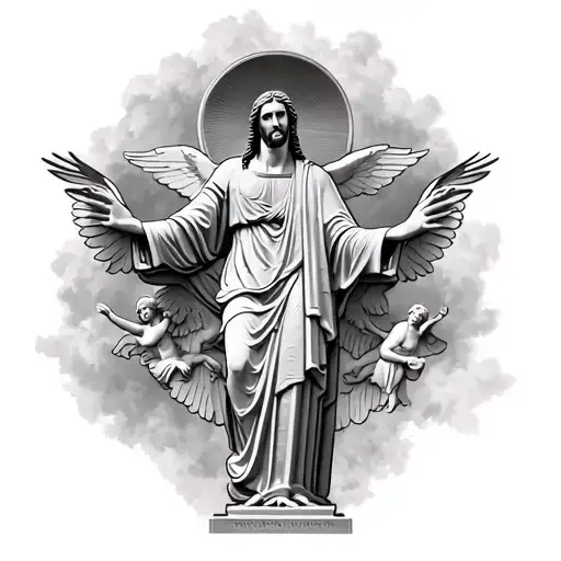 Statue Of Christ Redeemer With Angeles On The Sides And Favale