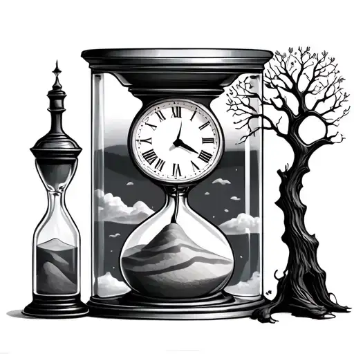 Sand Hour Glass Bottle With Tree And Clock At 1028