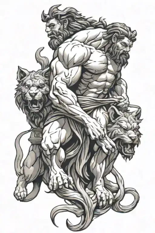 Hercules Holding The Heads Of Cerberus