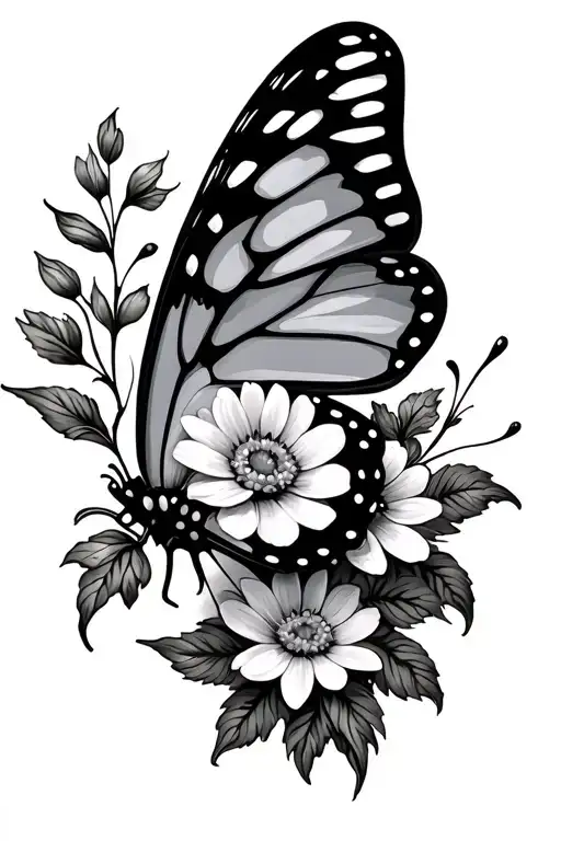 Butterfly With One Wing Of Flowers Blooming