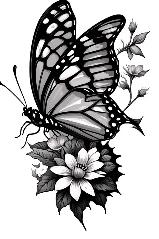 Butterfly With One Wing Of Flowers Blooming And One Wing Normal