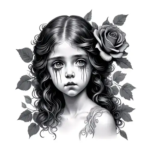 Cherubine Crying With A Rose