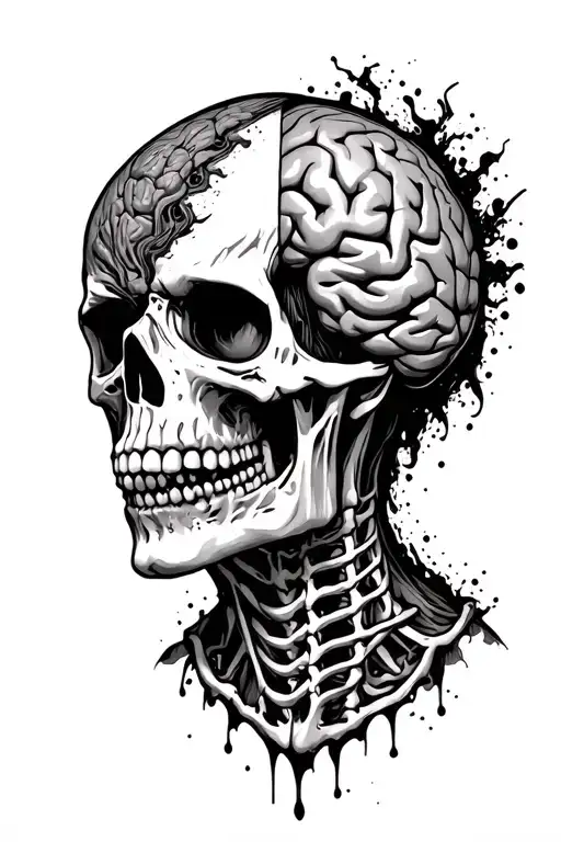 Half Skeleton Half Zombie Face And Brains Connected