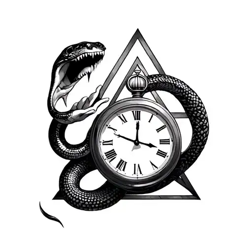 Illuminati And Clock With Snake Biting Hand Reaching