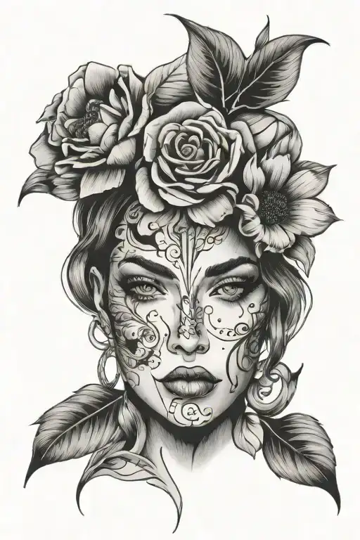 Woman's Face And Flower