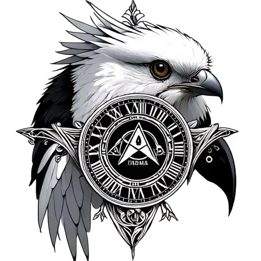 White Bird With Illuminati And Clock